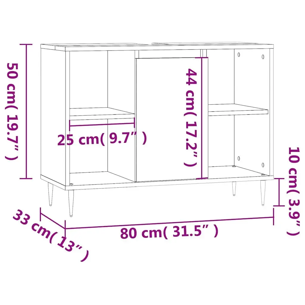 Bathroom Cabinet Engineered Wood Black 80x33x60cm Storage Unit with Door and Shelves