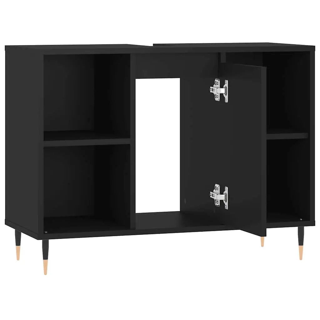 Bathroom Cabinet Engineered Wood Black 80x33x60cm Storage Unit with Door and Shelves