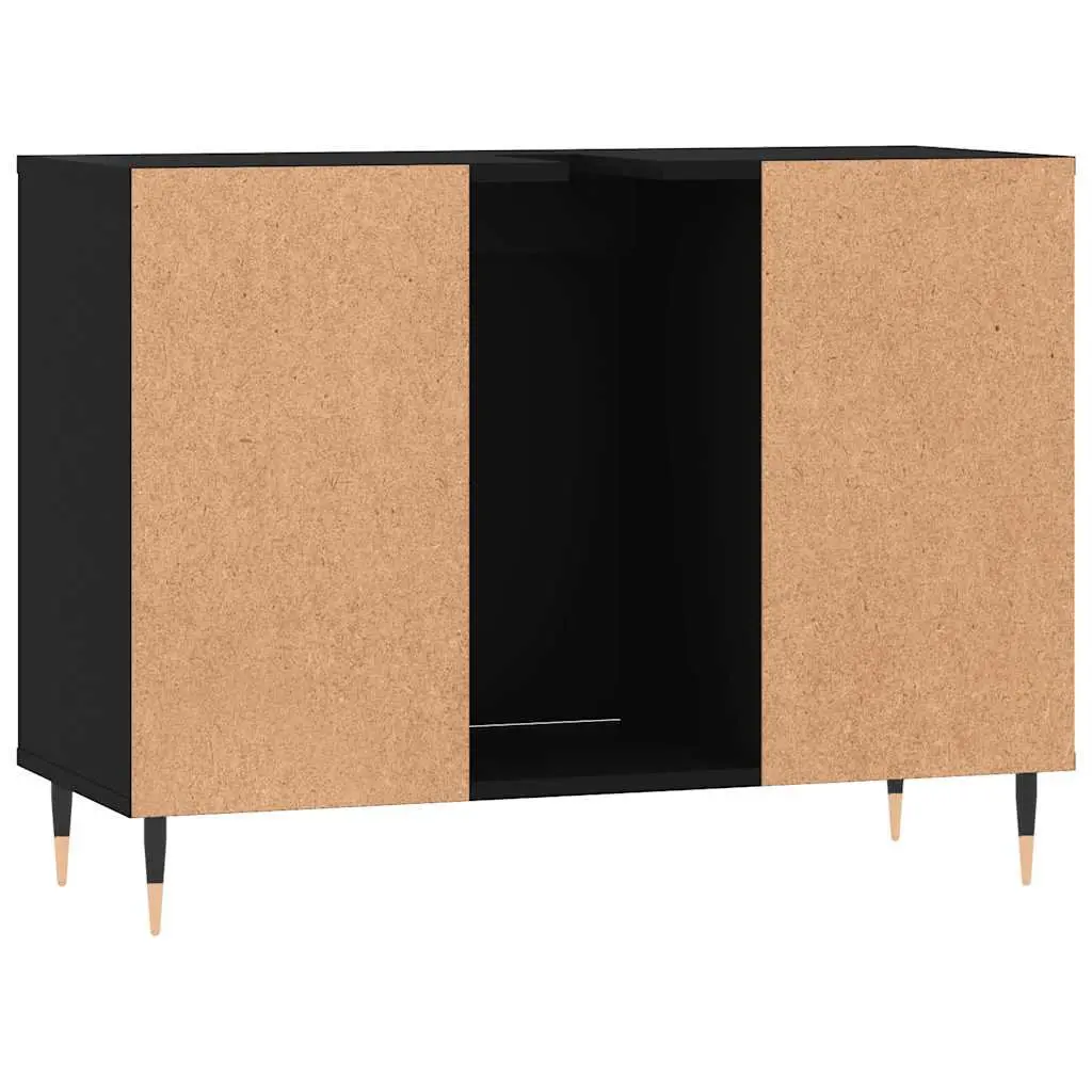 Bathroom Cabinet Engineered Wood Black 80x33x60cm Storage Unit with Door and Shelves