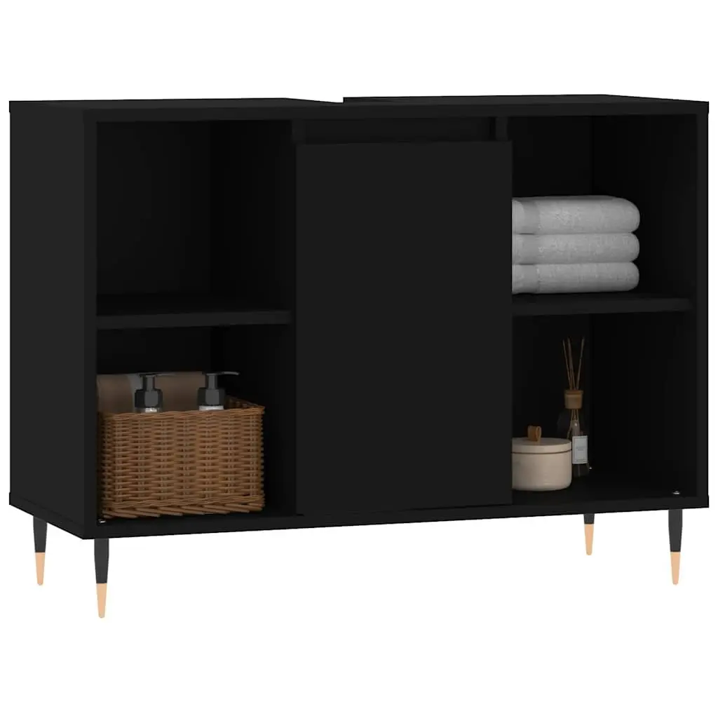 Bathroom Cabinet Engineered Wood Black 80x33x60cm Storage Unit with Door and Shelves