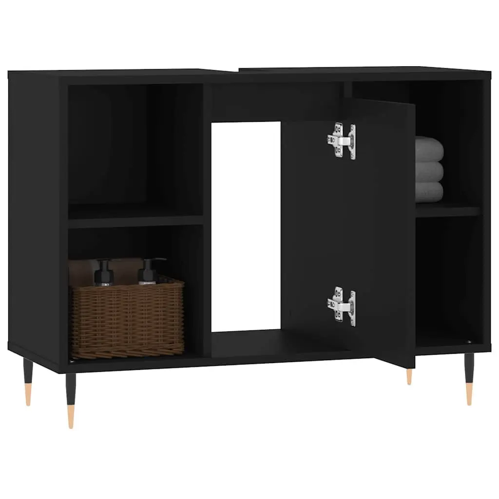 Bathroom Cabinet Engineered Wood Black 80x33x60cm Storage Unit with Door and Shelves