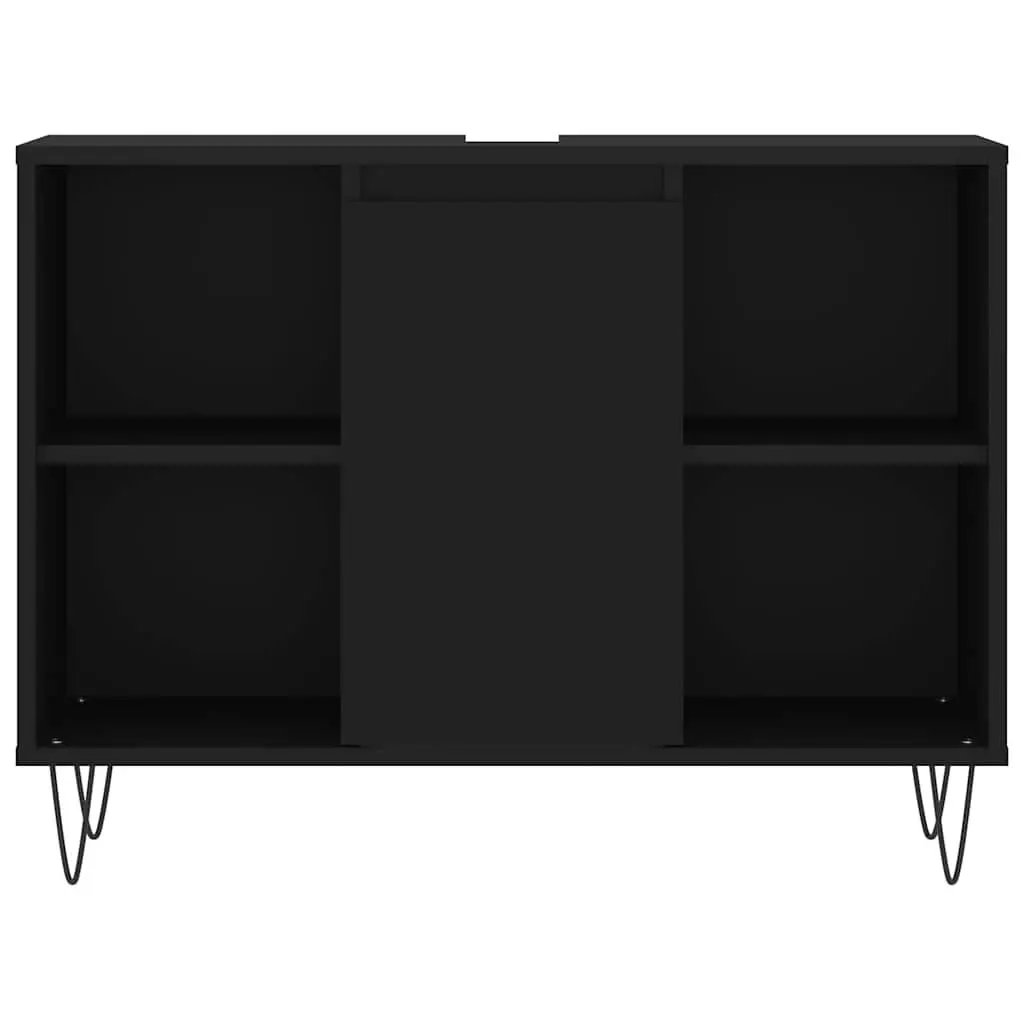 Bathroom Cabinet Engineered Wood Black 80x33x60 cm Vanity Unit with Door and Four Shelves