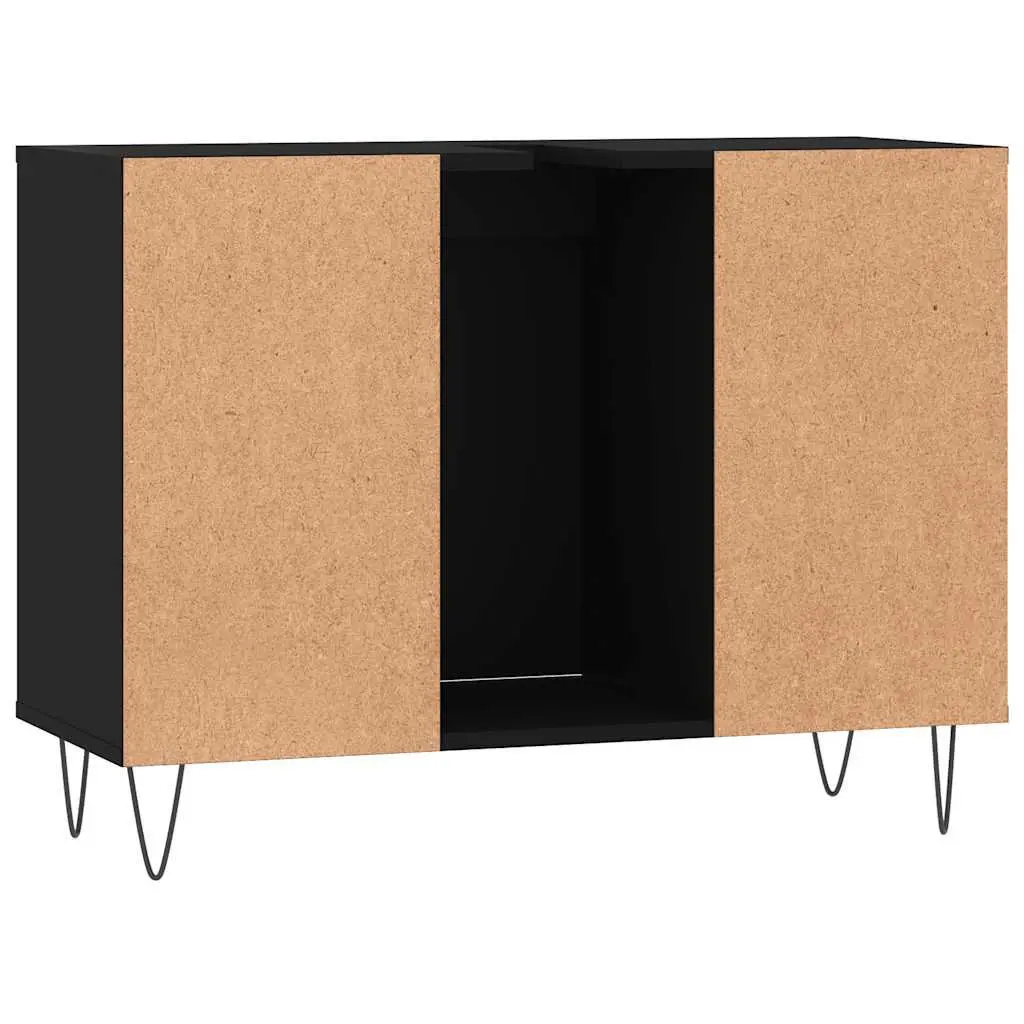 Bathroom Cabinet Engineered Wood Black 80x33x60 cm Vanity Unit with Door and Four Shelves