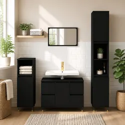 Functional Black Bathroom Cabinet with Versatile Storage