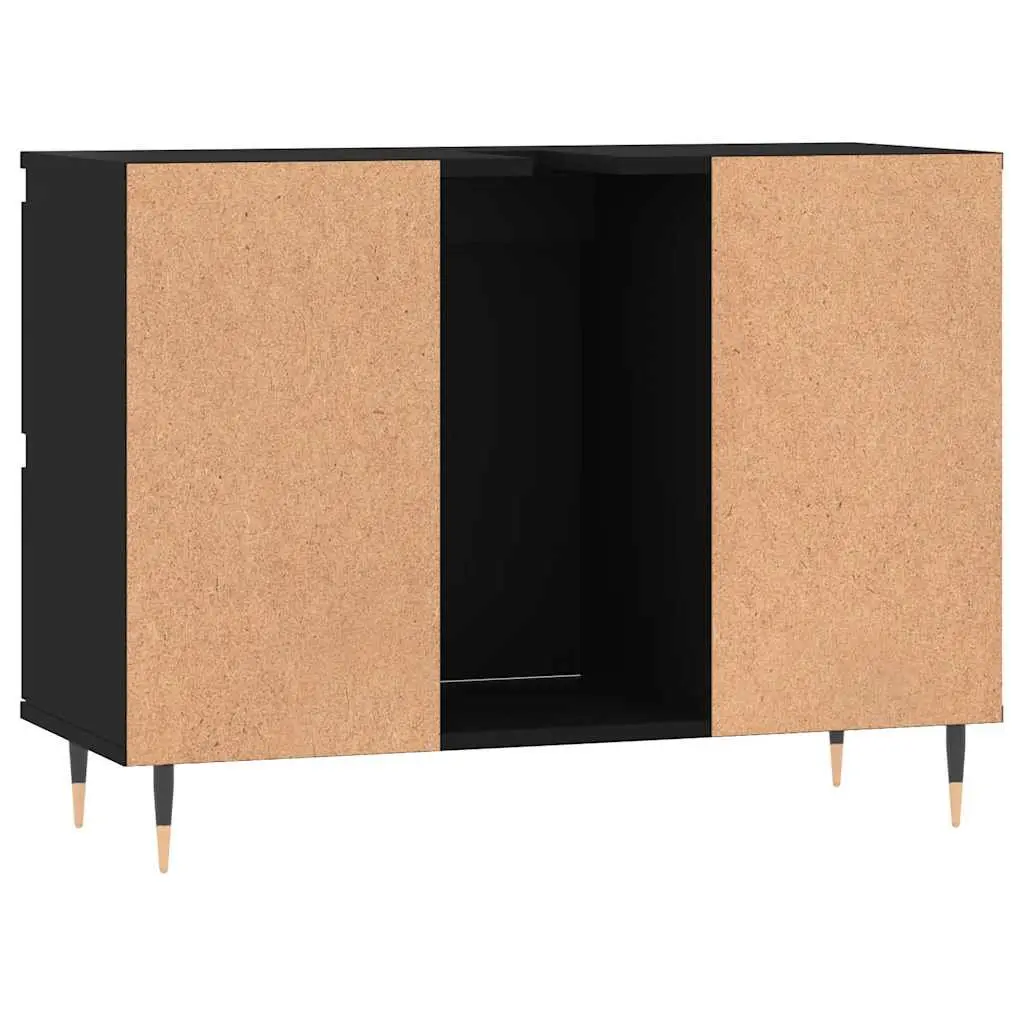 Bathroom Cabinet Black Engineered Wood 80x33x60 cm with 4 Drawers and Door Storage Organiser