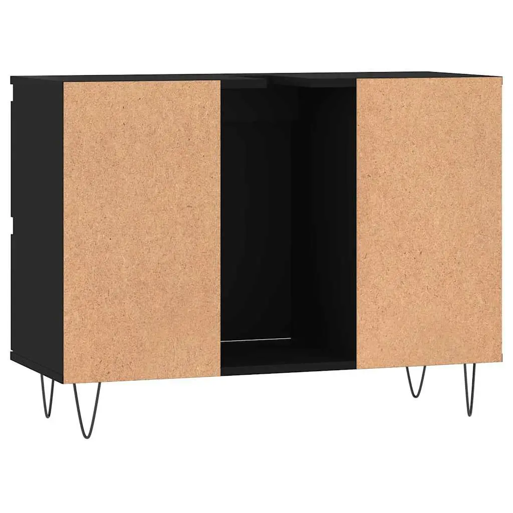 Black Bathroom Cabinet with 4 Drawers Engineered Wood 80x33x60 cm Storage Furniture