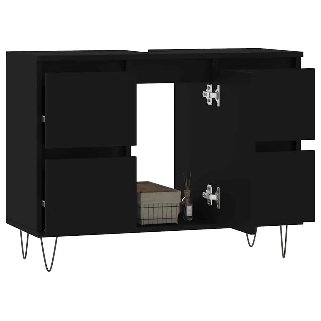 Black Bathroom Cabinet with 4 Drawers Engineered Wood 80x33x60 cm Storage Furniture