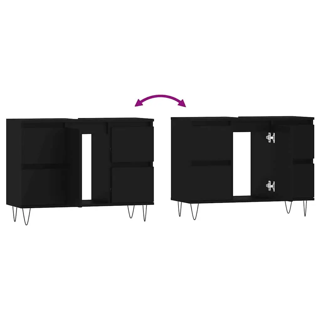 Black Bathroom Cabinet with 4 Drawers Engineered Wood 80x33x60 cm Storage Furniture