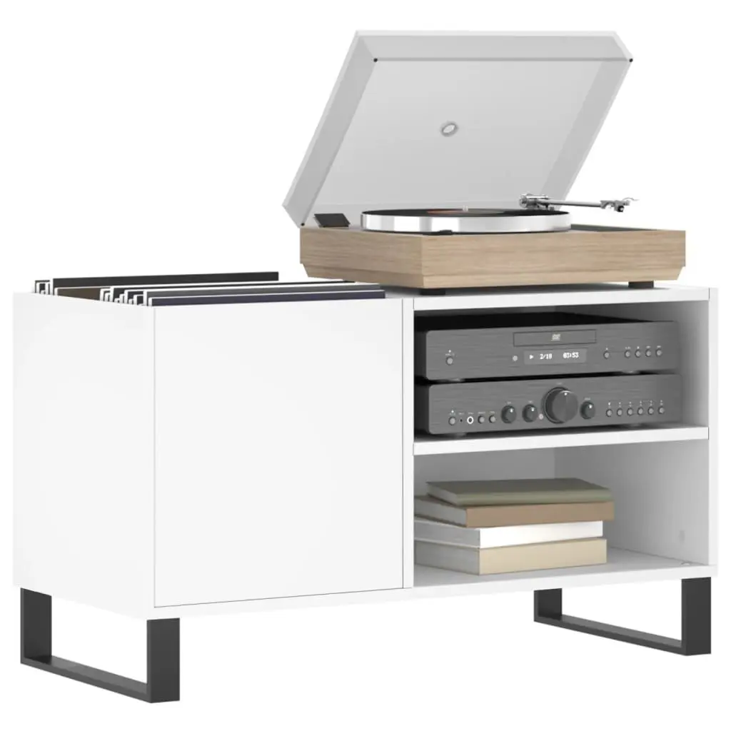 Record Cabinet Engineered Wood White Spacious Interior for Vinyl LP Music Storage Display 85x38x48cm Sturdy Top Surface