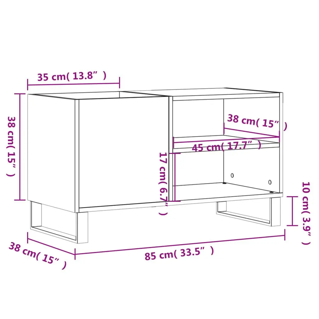Record Cabinet Engineered Wood White Spacious Interior for Vinyl LP Music Storage Display 85x38x48cm Sturdy Top Surface