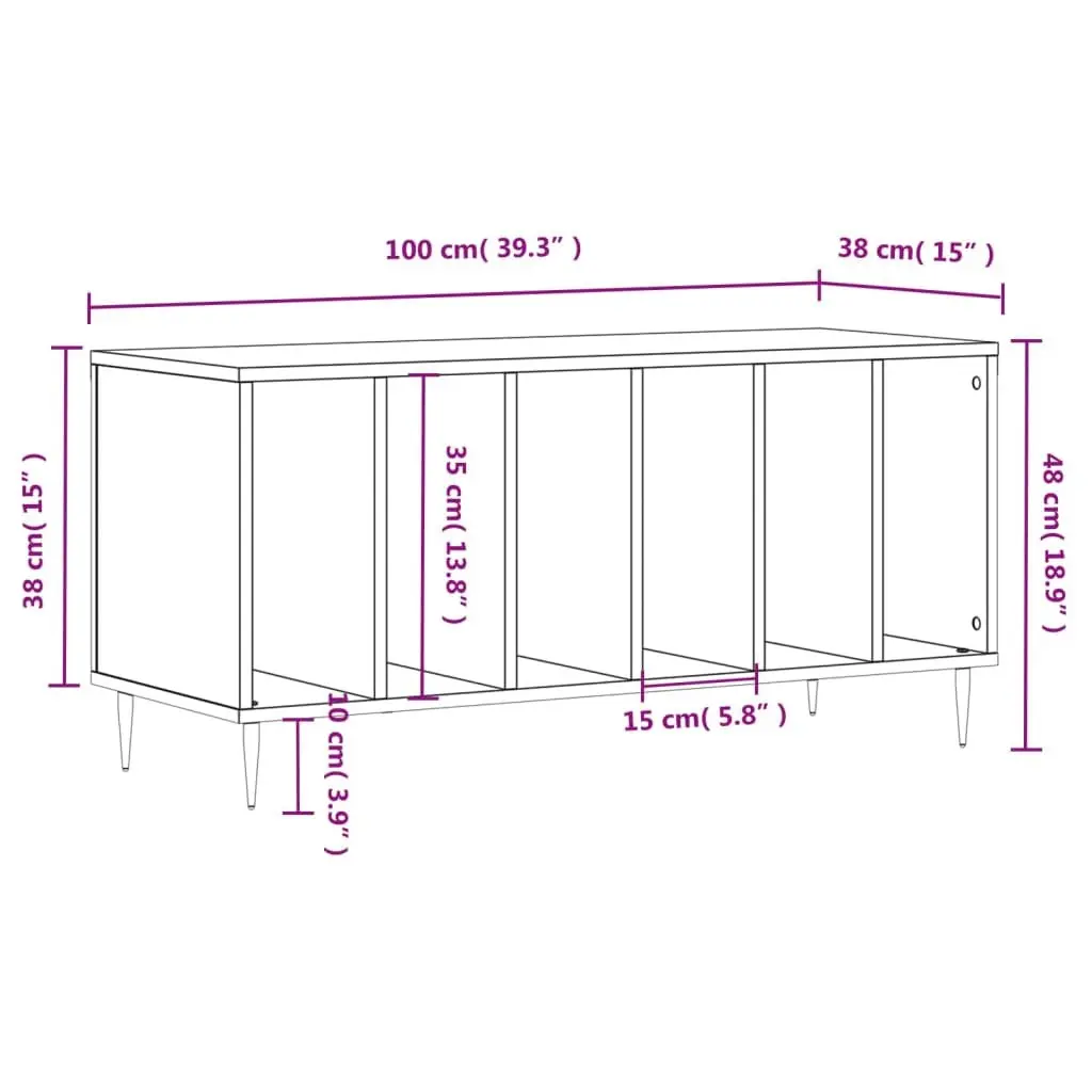 Vinyl Organiser Engineered Wood White Record Cabinet Spacious Interior Sturdy Top Surface 100x38x48cm