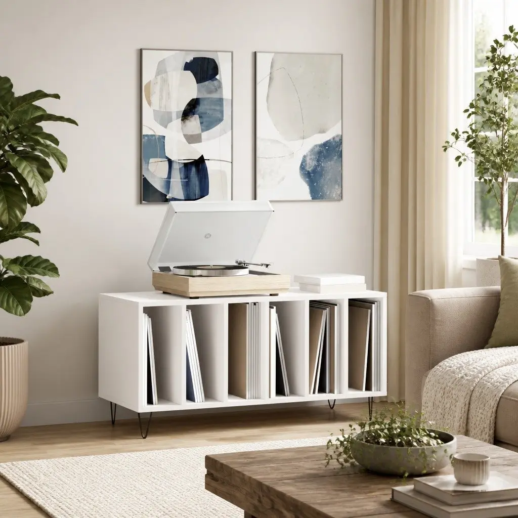 White Record Cabinet for Home Use