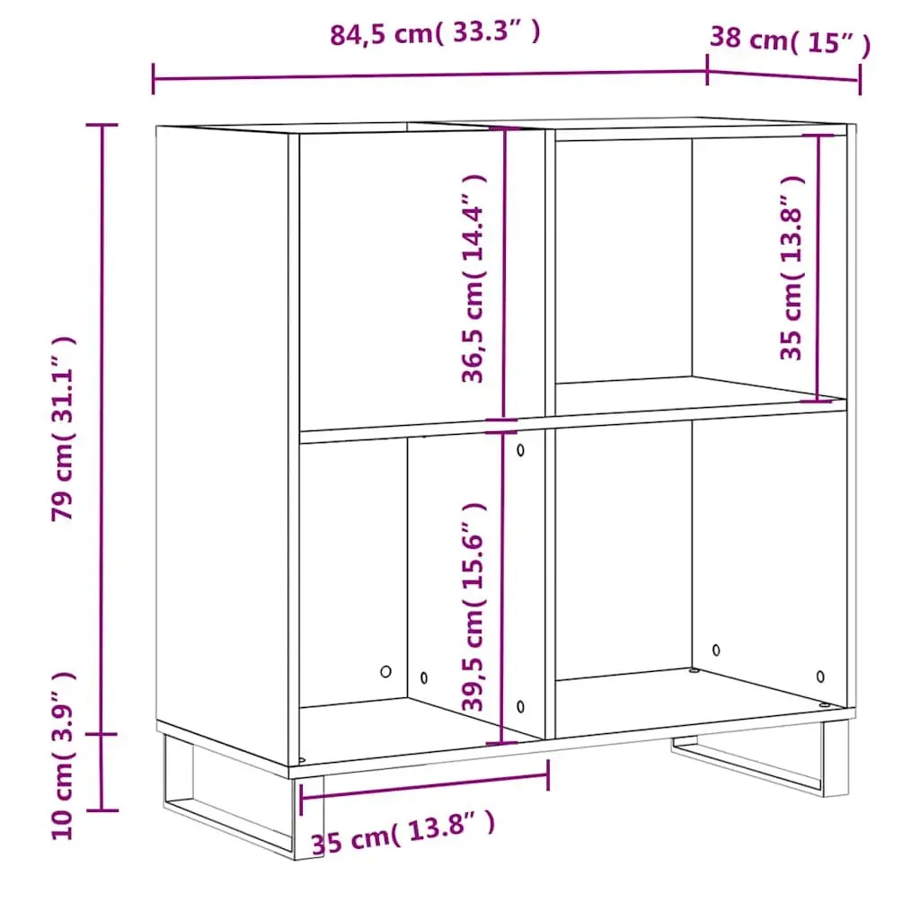Record Cabinet Engineered Wood White Storage Media Vinyl LP Organizer