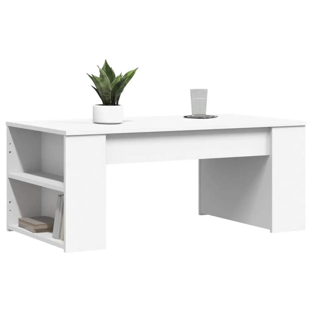 Coffee Table White Engineered Wood 102x55x42cm Storage Compartment Living Room Furniture