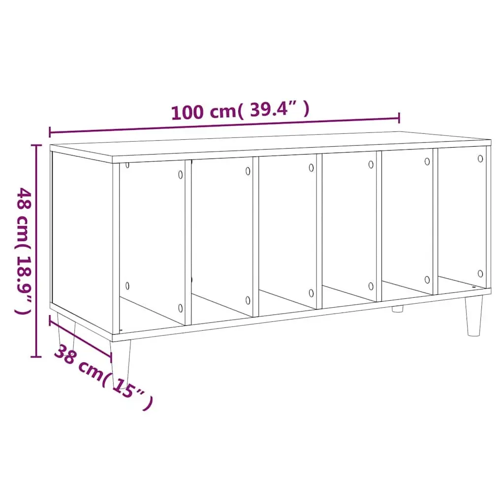 Vinyl LP Organizer Cabinet Engineered Wood Brown Storage Display 100x38x48cm