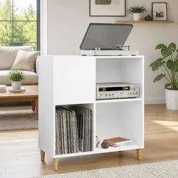 Record Cabinet White Storage Vinyl LP Display Case with Wooden Feet Engineered