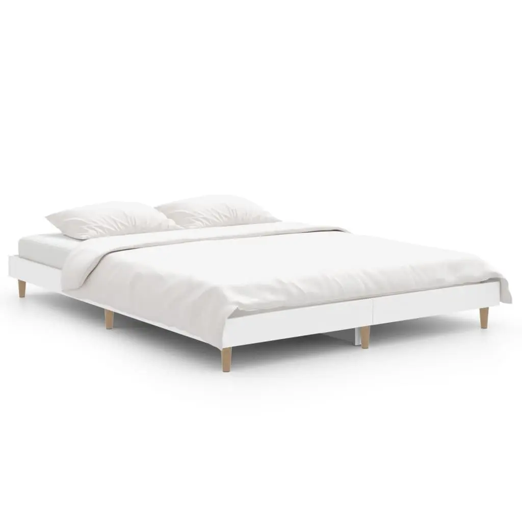 White Bed Frame 135x190cm Engineered Wood Slatted Base for Stable Support