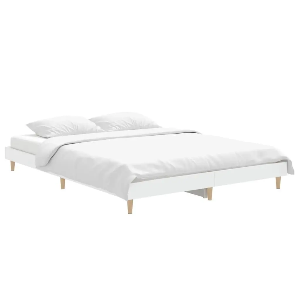 White Bed Frame 135x190cm Engineered Wood Slatted Base for Stable Support