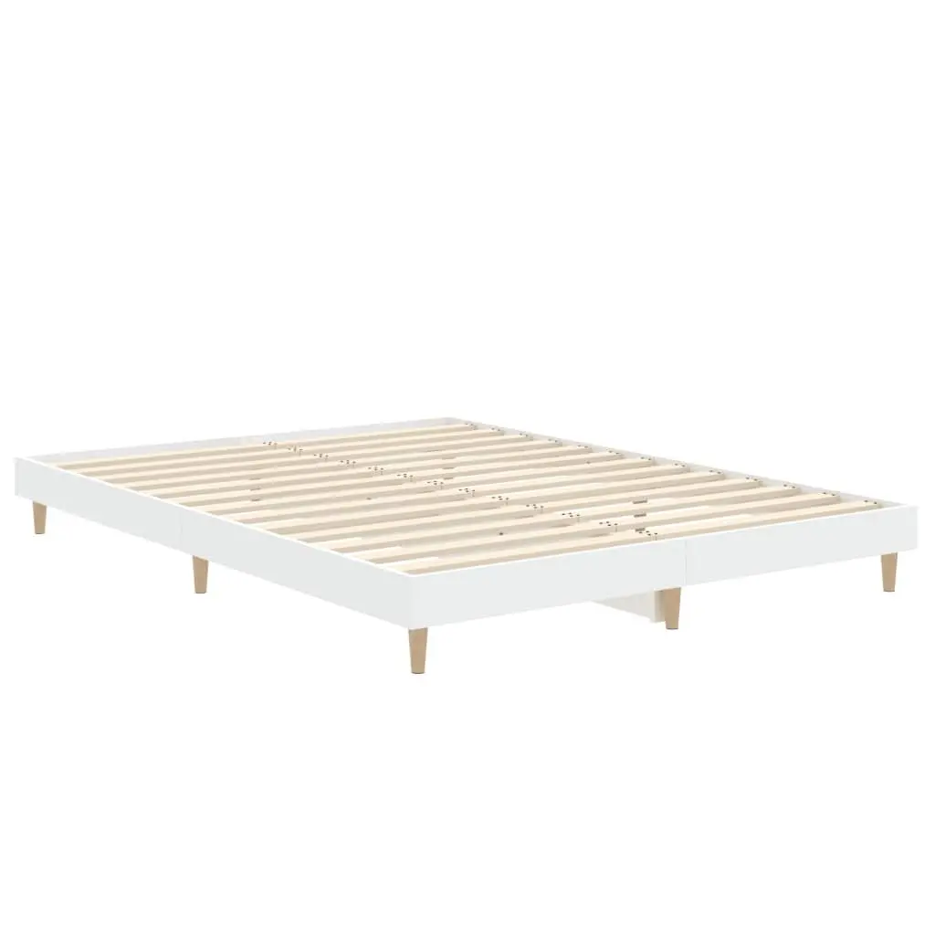 White Bed Frame 135x190cm Engineered Wood Slatted Base for Stable Support