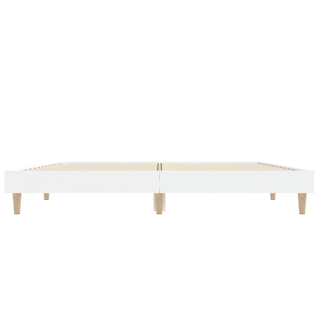 White Bed Frame 135x190cm Engineered Wood Slatted Base for Stable Support