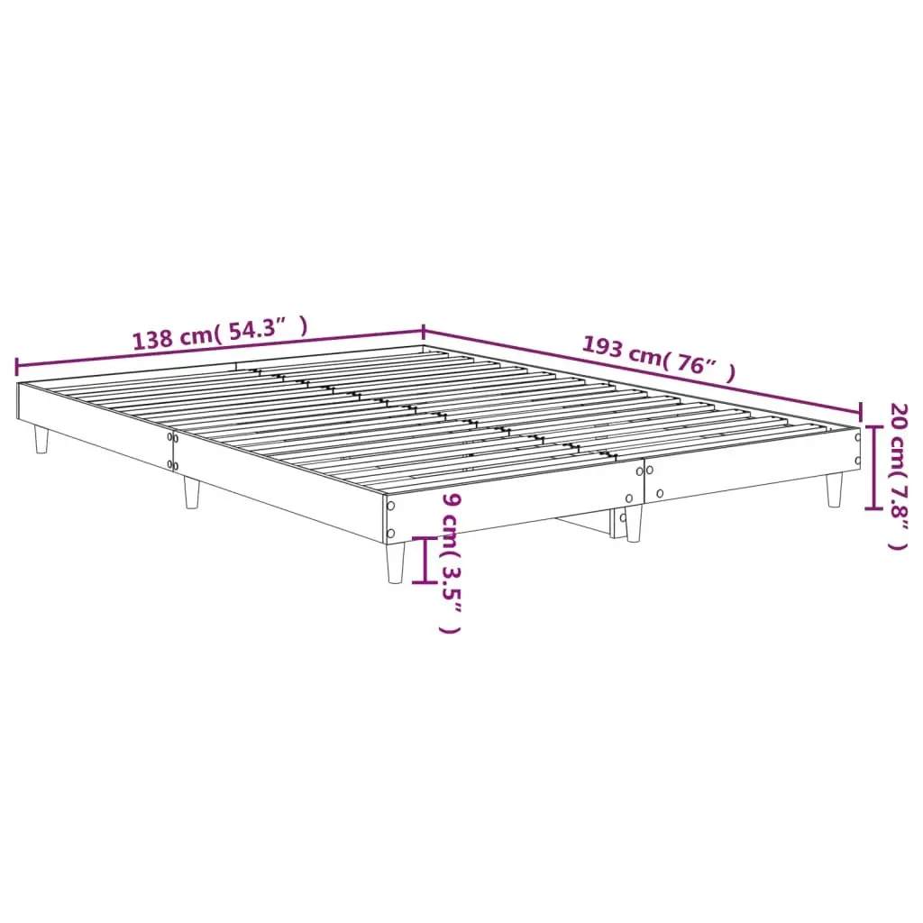 White Bed Frame 135x190cm Engineered Wood Slatted Base for Stable Support