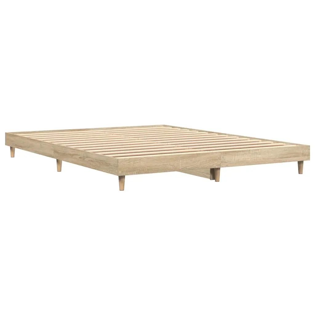 Bed Frame Engineered Wood 135x190 cm Brown Sturdy Wooden Legs Sleep Platform