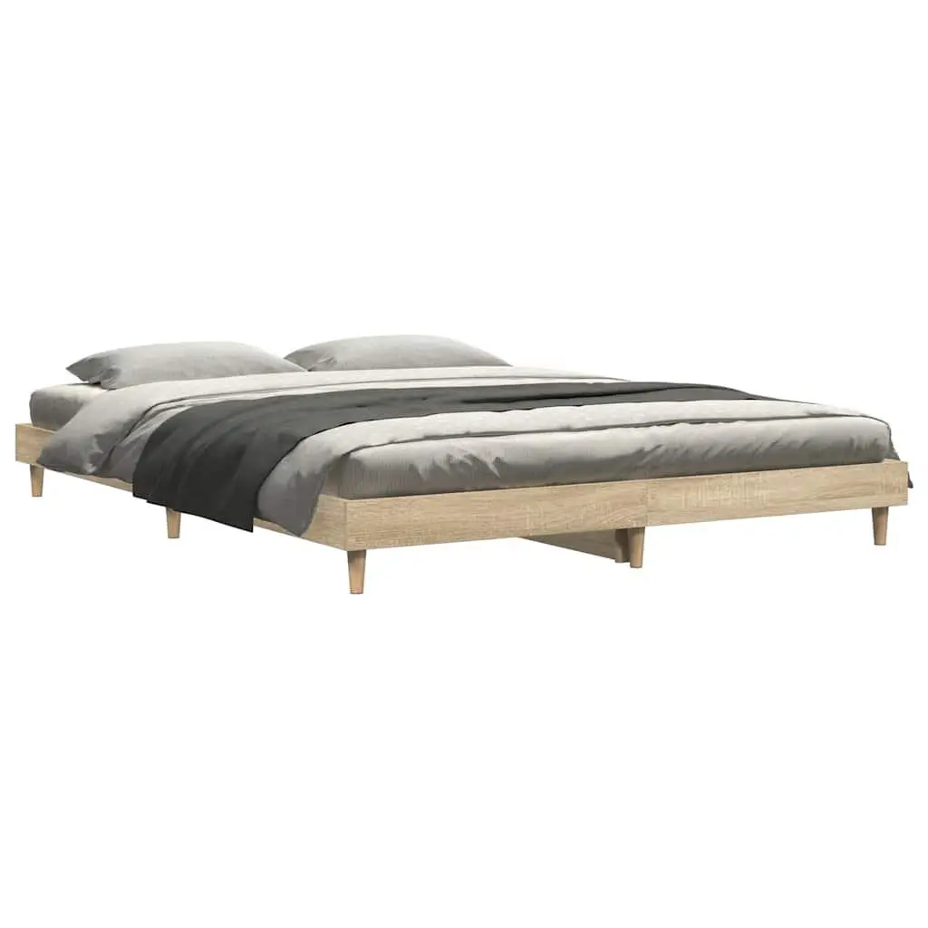 Bed Frame Engineered Wood 135x190 cm Brown Sturdy Wooden Legs Sleep Platform