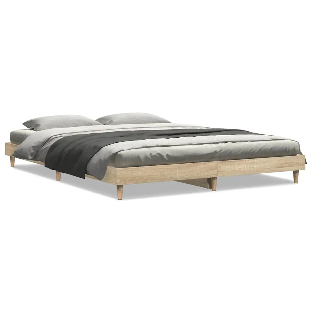 Bed Frame Engineered Wood 135x190 cm Brown Sturdy Wooden Legs Sleep Platform