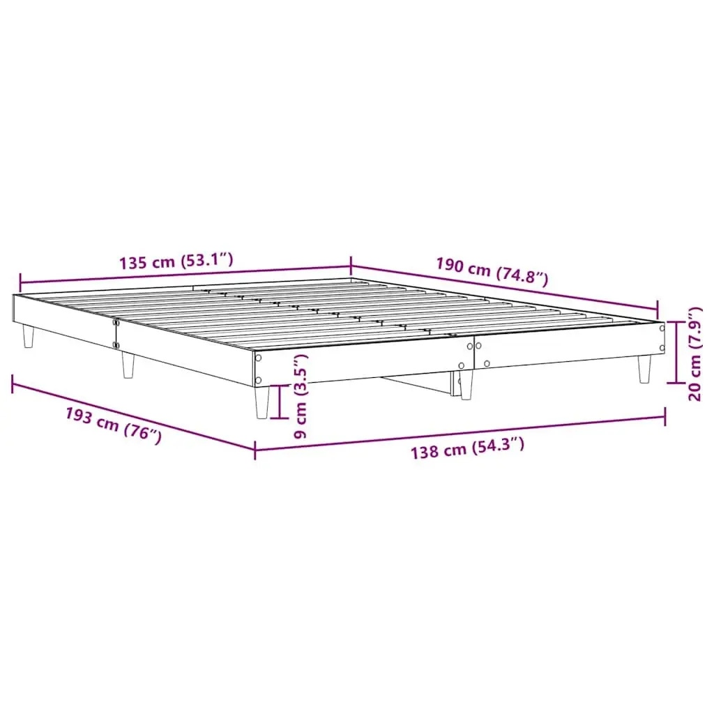 Bed Frame Engineered Wood 135x190 cm Brown Sturdy Wooden Legs Sleep Platform