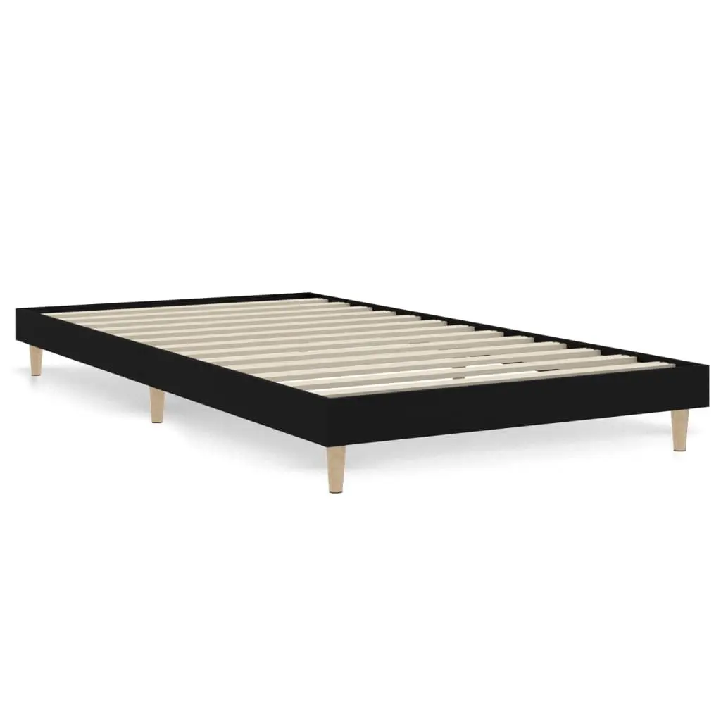 Black Bed Frame Engineered Wood 90x190 cm Plywood Slats Sturdy Wooden Legs