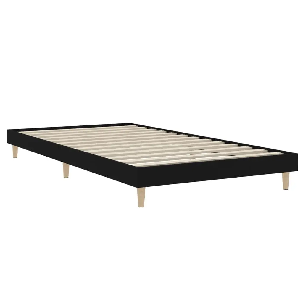 Black Bed Frame Engineered Wood 90x190 cm Plywood Slats Sturdy Wooden Legs
