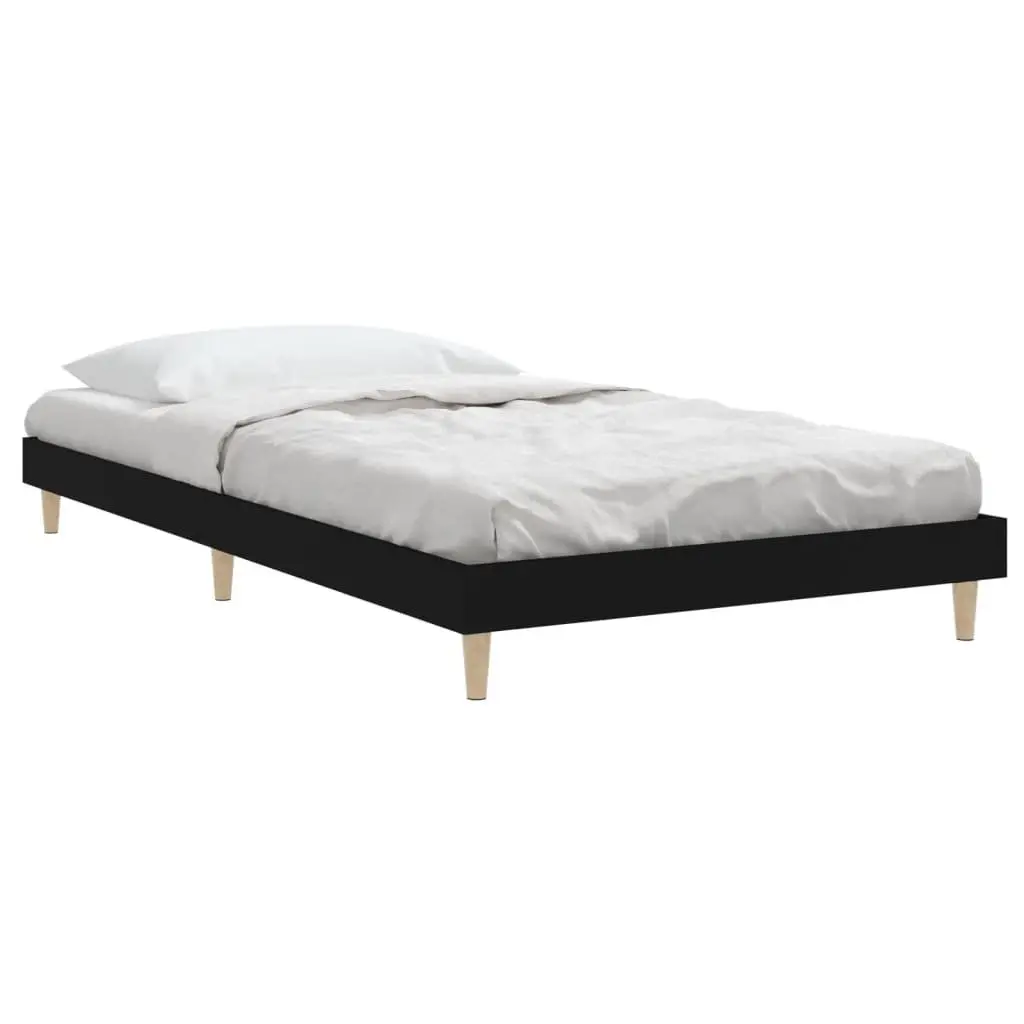 Black Bed Frame Engineered Wood 90x190 cm Plywood Slats Sturdy Wooden Legs
