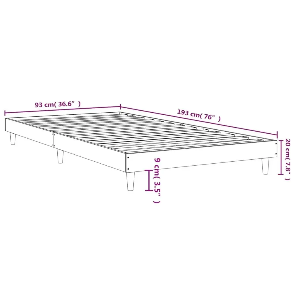 Black Bed Frame Engineered Wood 90x190 cm Plywood Slats Sturdy Wooden Legs