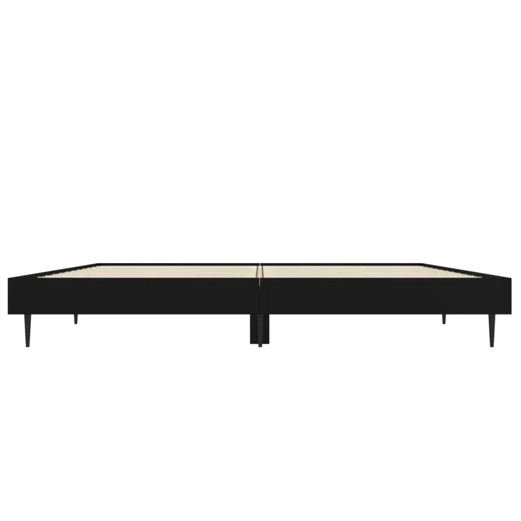 Bed Frame Black 135x190 cm Engineered Wood Slatted Base Metal Legs Bedroom