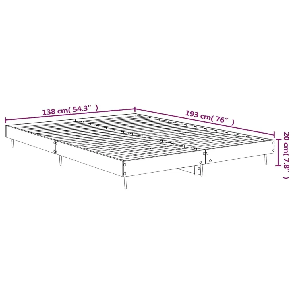 Bed Frame Black 135x190 cm Engineered Wood Slatted Base Metal Legs Bedroom