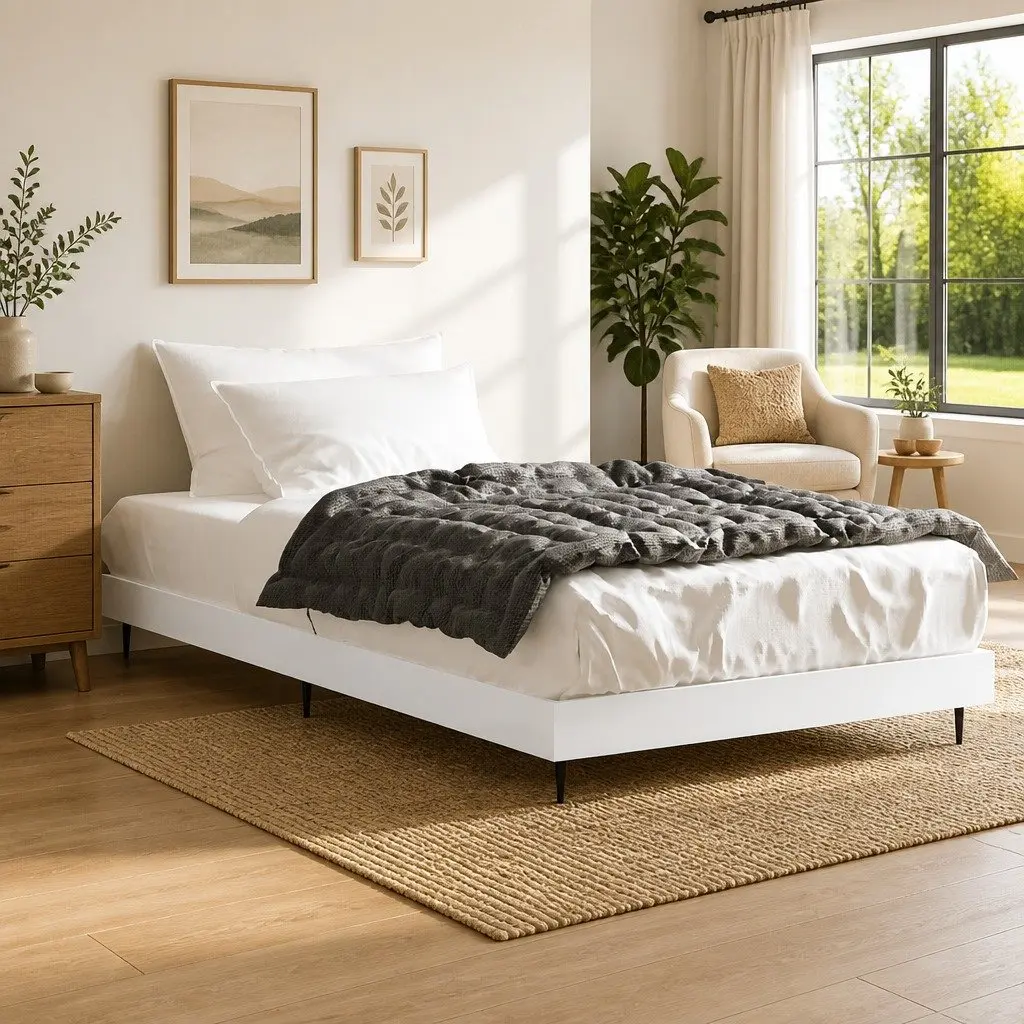 Bed Frame 90x190 cm White Single Engineered Wood Slatted Base Bedroom Furniture