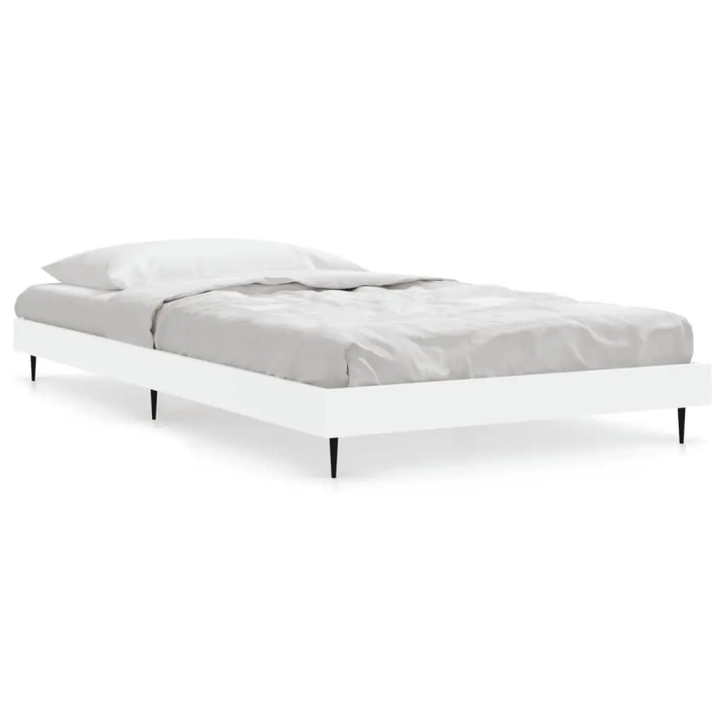 Bed Frame 90x190 cm White Single Engineered Wood Slatted Base Bedroom Furniture