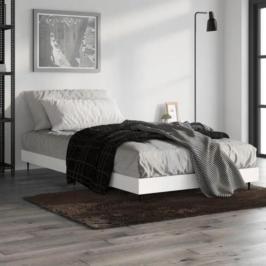 Bed Frame 90x190 cm White Single Engineered Wood Slatted Base Bedroom Furniture