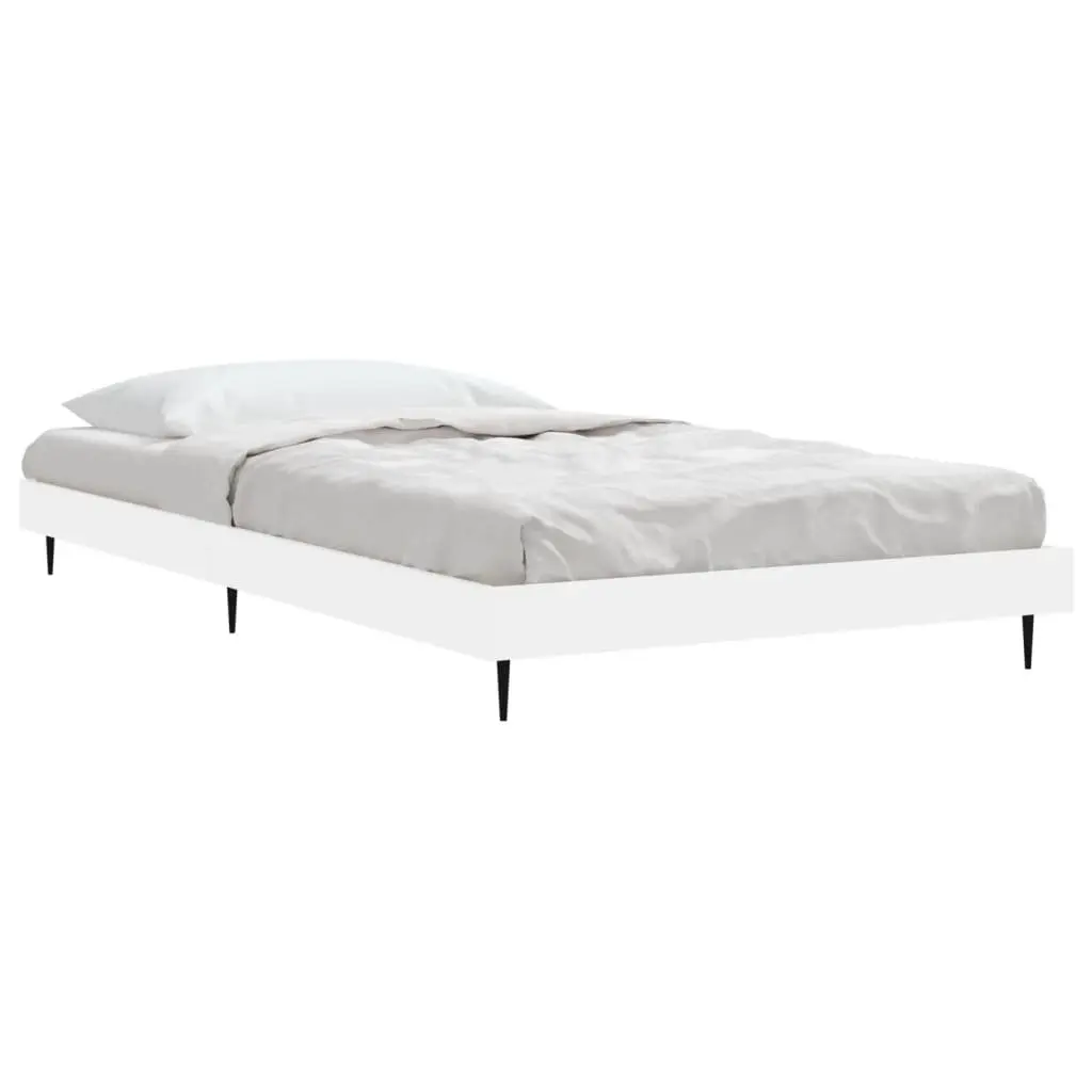Bed Frame 90x190 cm White Single Engineered Wood Slatted Base Bedroom Furniture