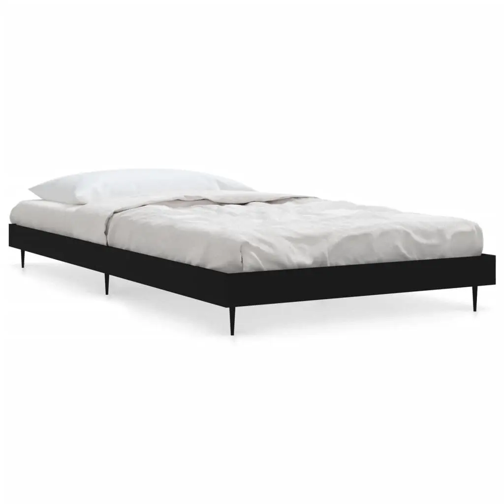 Black Bed Frame Engineered Wood 90x190 cm Slatted Base with Metal Legs