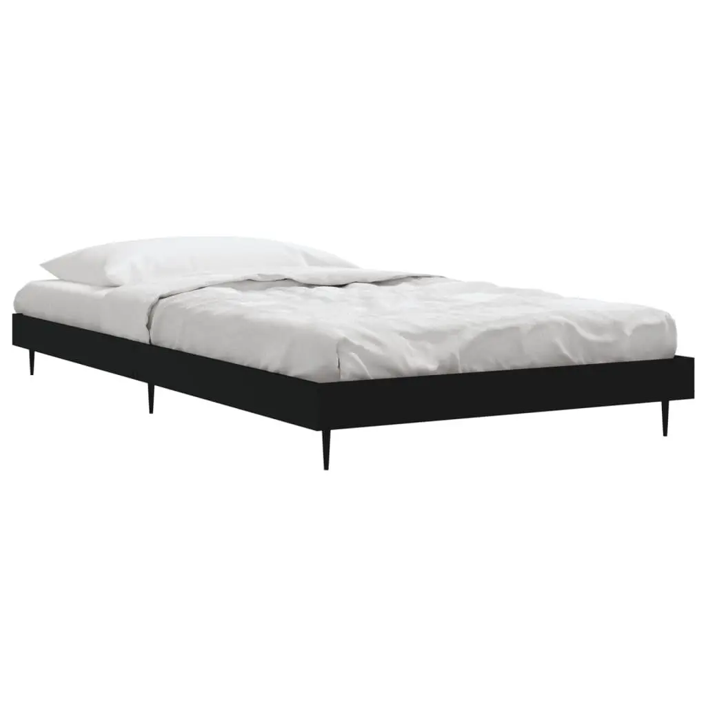 Black Bed Frame Engineered Wood 90x190 cm Slatted Base with Metal Legs