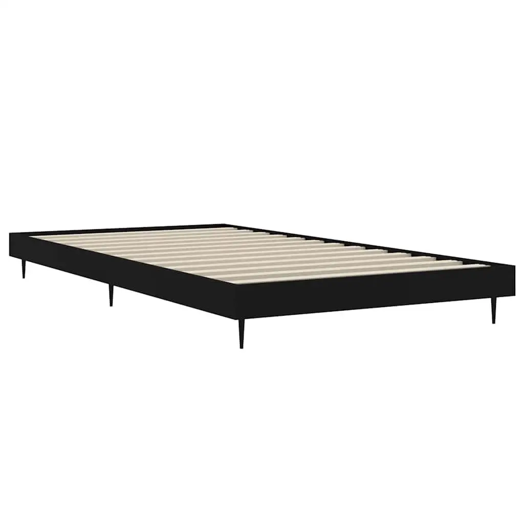 Black Bed Frame Engineered Wood 90x190 cm Slatted Base with Metal Legs
