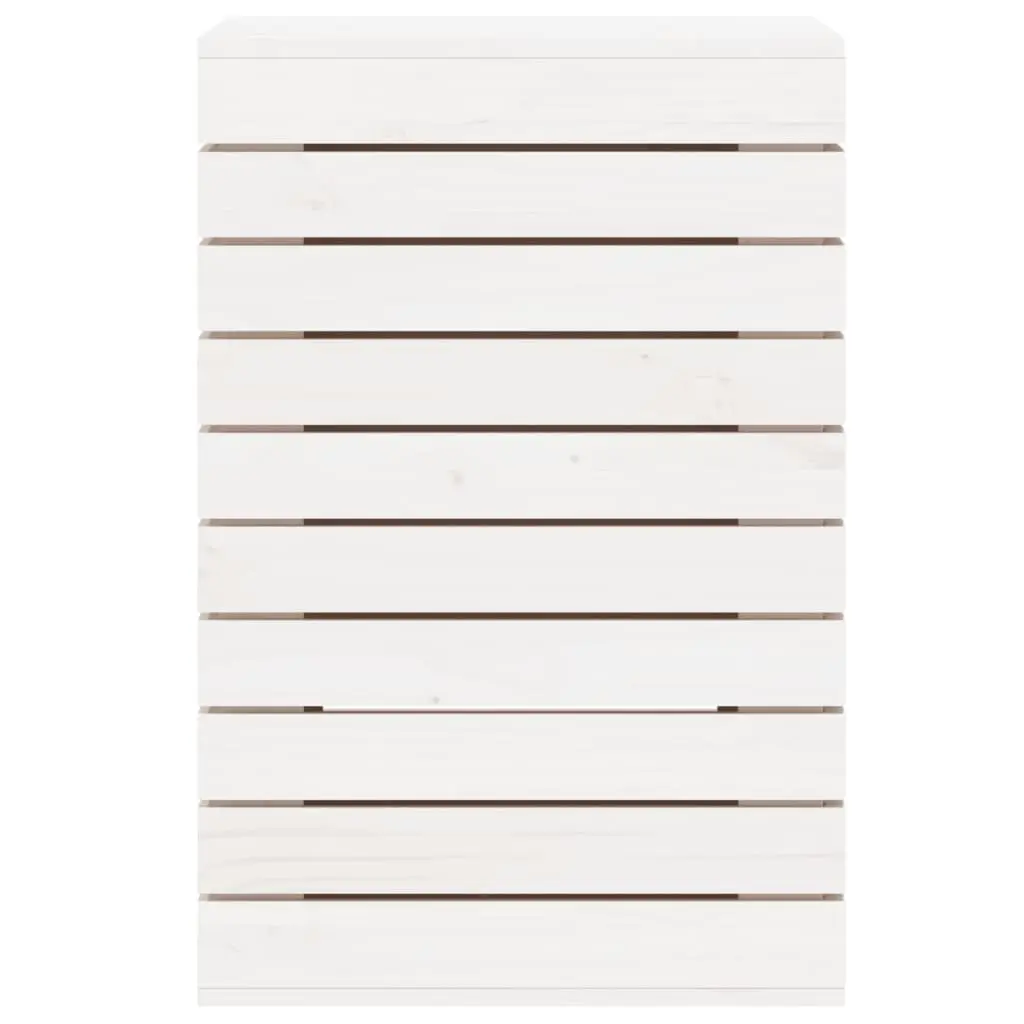 White Solid Pine Laundry Basket Lidded Household Linen Storage Container 44x44x66cm