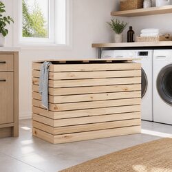 Practical Wooden Laundry Basket with Lid 88.5x44x66 cm