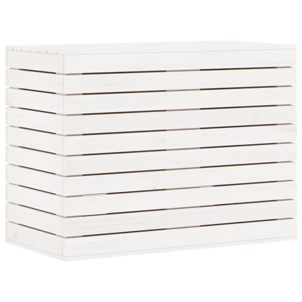 Laundry Bin Lidded White Solid Pine Wood Storage Container 885x44x66cm Home Organization