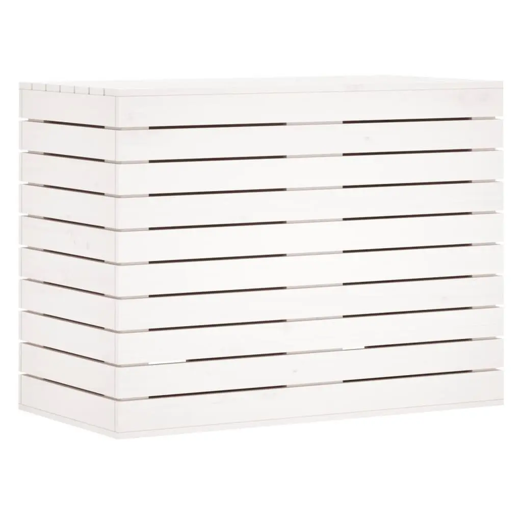 Laundry Bin Lidded White Solid Pine Wood Storage Container 885x44x66cm Home Organization