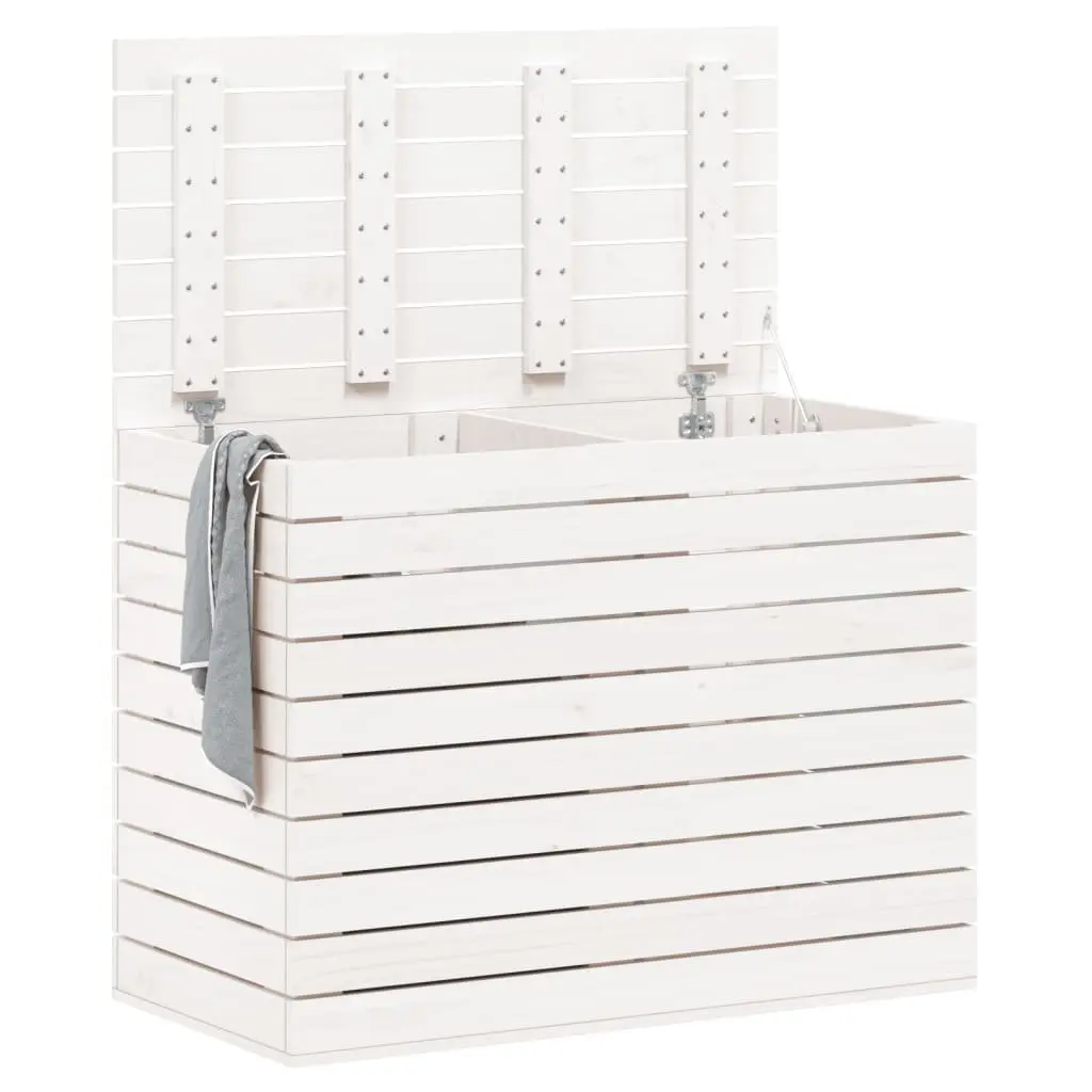 Laundry Bin Lidded White Solid Pine Wood Storage Container 885x44x66cm Home Organization