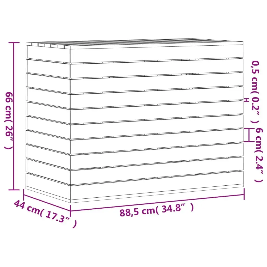 Laundry Bin Lidded White Solid Pine Wood Storage Container 885x44x66cm Home Organization