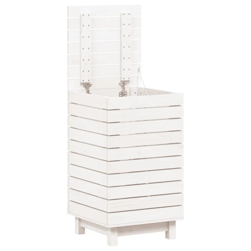 Laundry Basket White Solid Wood Pine Storage Bin with Lid Household Hamper