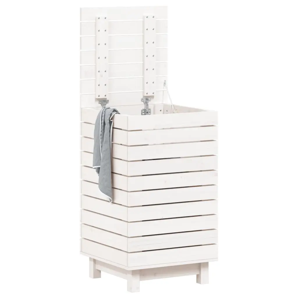 Laundry Basket White Solid Wood Pine Storage Bin with Lid Household Hamper
